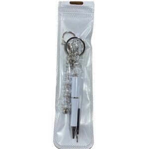 Decorated Multi Color Ink Pen + Refill & Matching Key Chain Beaded Handmade NEW